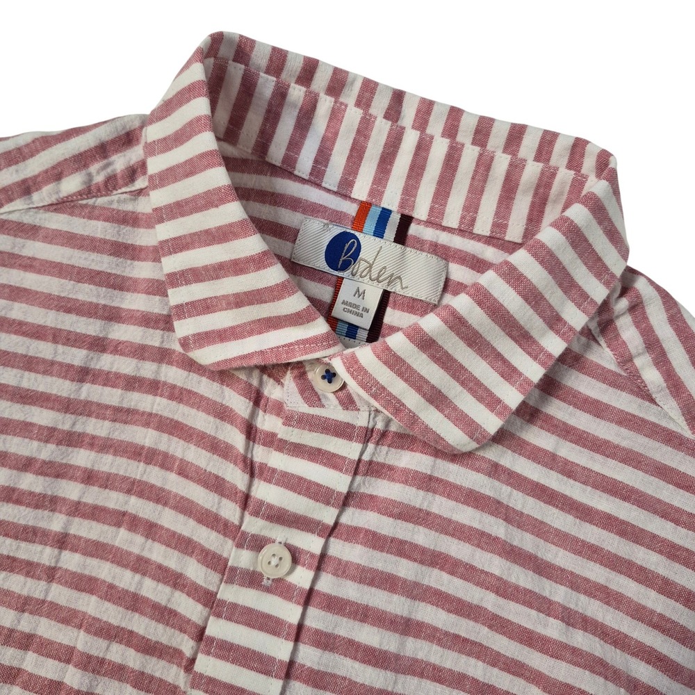 Boden Shirt Mens Medium Pink White Striped Linen Cotton Button Up‎ Pocket Casual
